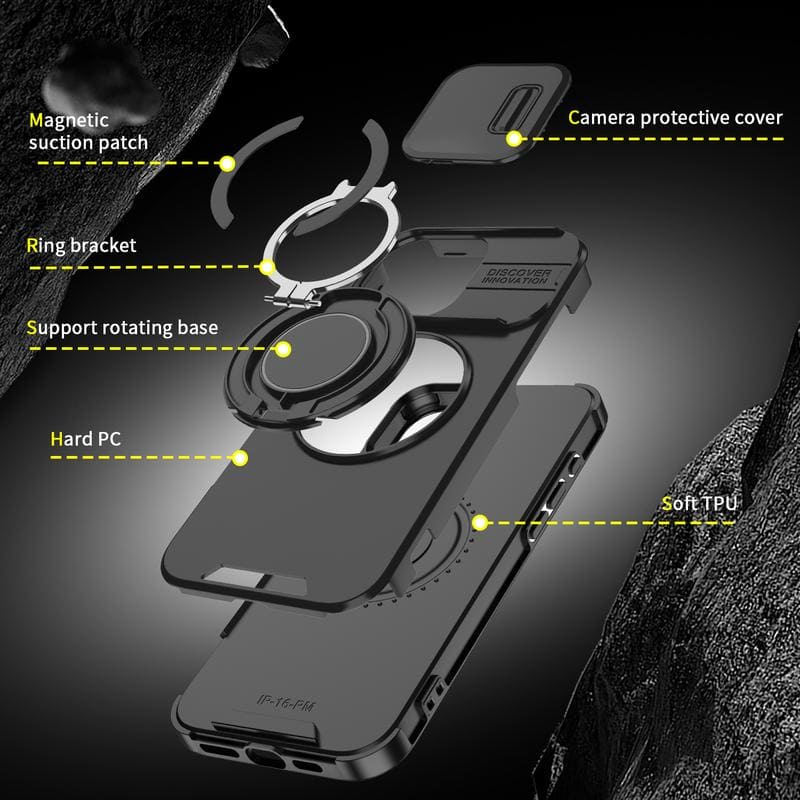 "ChubbyArmor 2.0" Military-Grade Shockproof Magnetic Case with Camera Slide & 360° Kickstand Ring