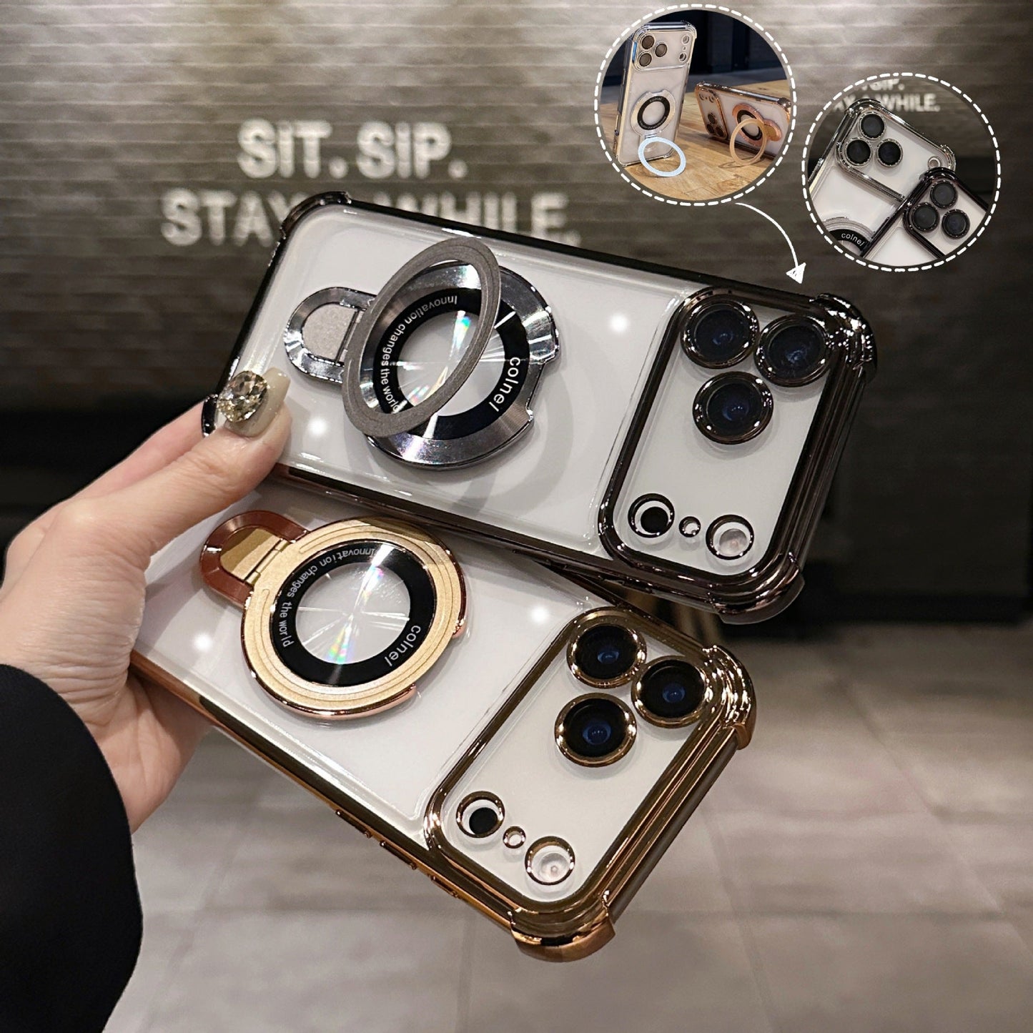 🔥New In Phone Case for iPhone 17 Series - Four Corners Air Cushion Anti-fall Case for iPhone with Invisible Ring Stand