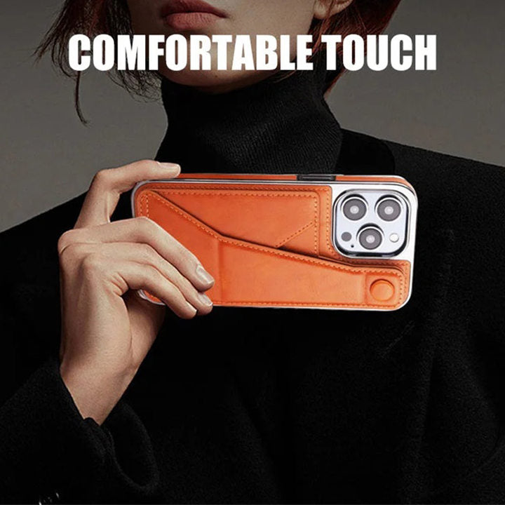 Full-cover Artificial Leather Case with Wristband Stand & Card Slot Suitable for iPhone Series